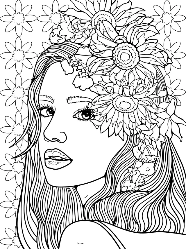 Woman with Sunflower Wreath on Head