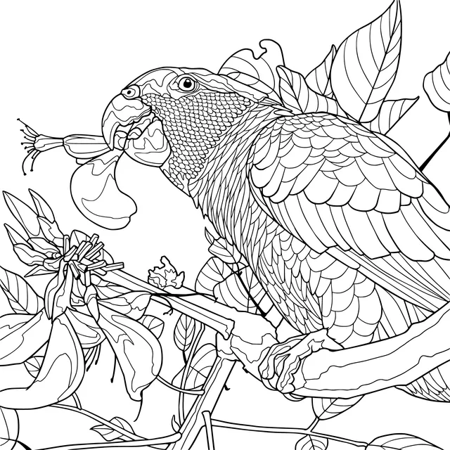 Parrot Feeding on a Branch