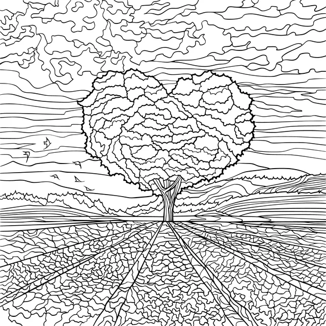 Dreamy Landscape with a Heart - Shaped Tree