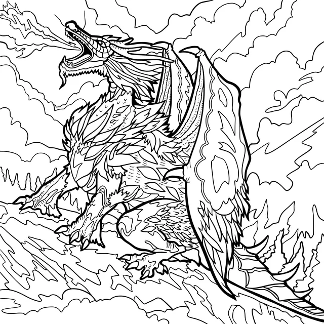 Fantasy Flying Dragon Breathing Fire