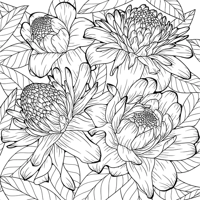Illustration of Red Flowers and Green Leaves