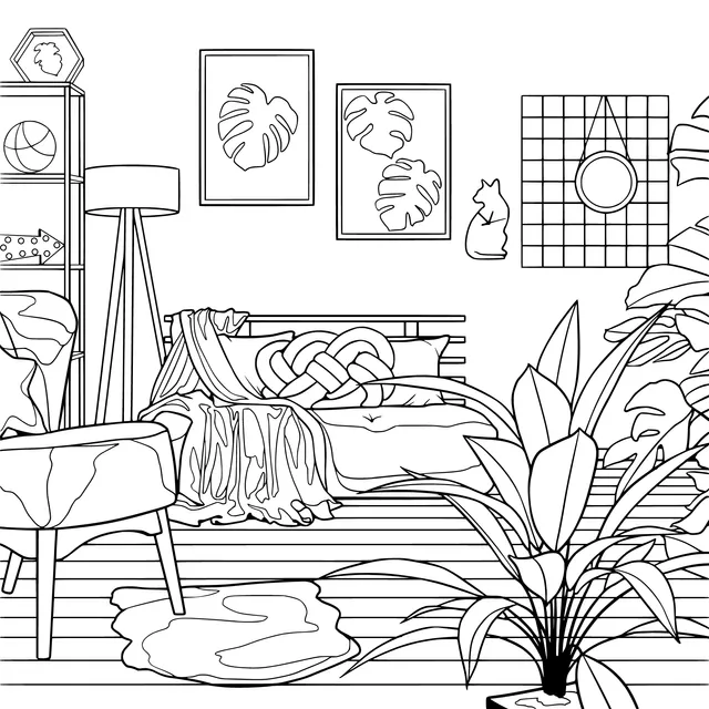 Cozy Indoor Space Decorated with Green Plants
