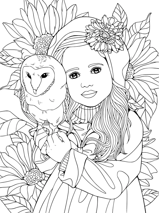 Girl in red holding an owl