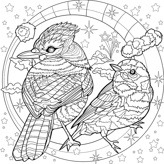 Colorful Birds under the Starry Sky