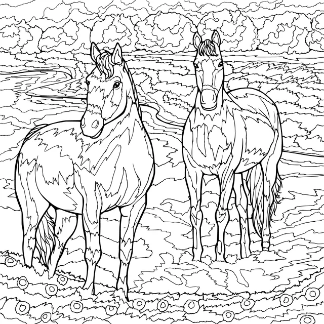 Two horses by the stream