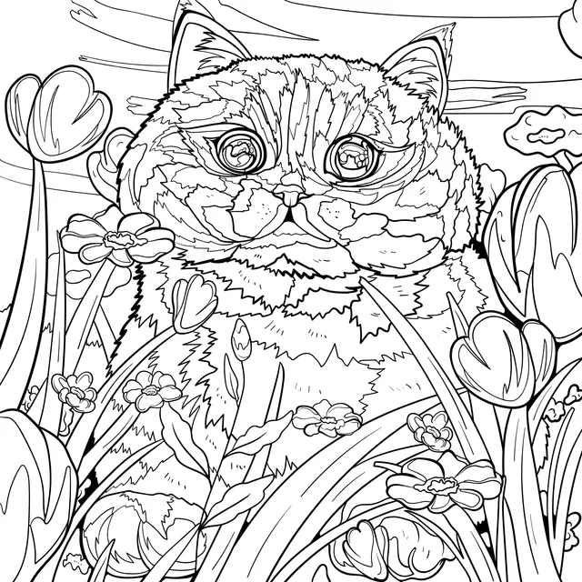 Cat in the Flower - bed