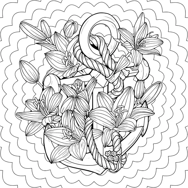 Anchor Surrounded by Flowers
