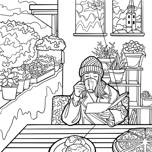 A person reading and sipping tea leisurely on the balcony