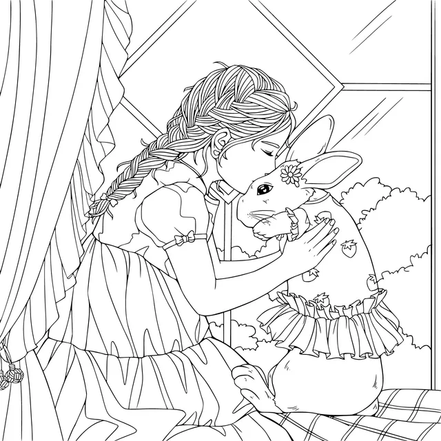 Intimate Moment Between a Girl and a Rabbit