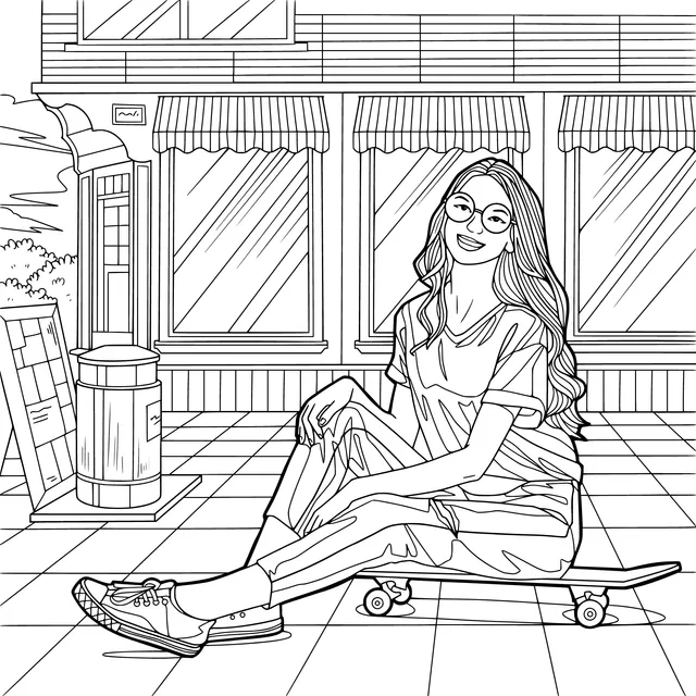 Girl sitting on a skateboard