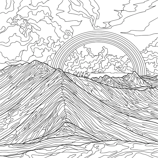 Colorful Mountains under a Rainbow