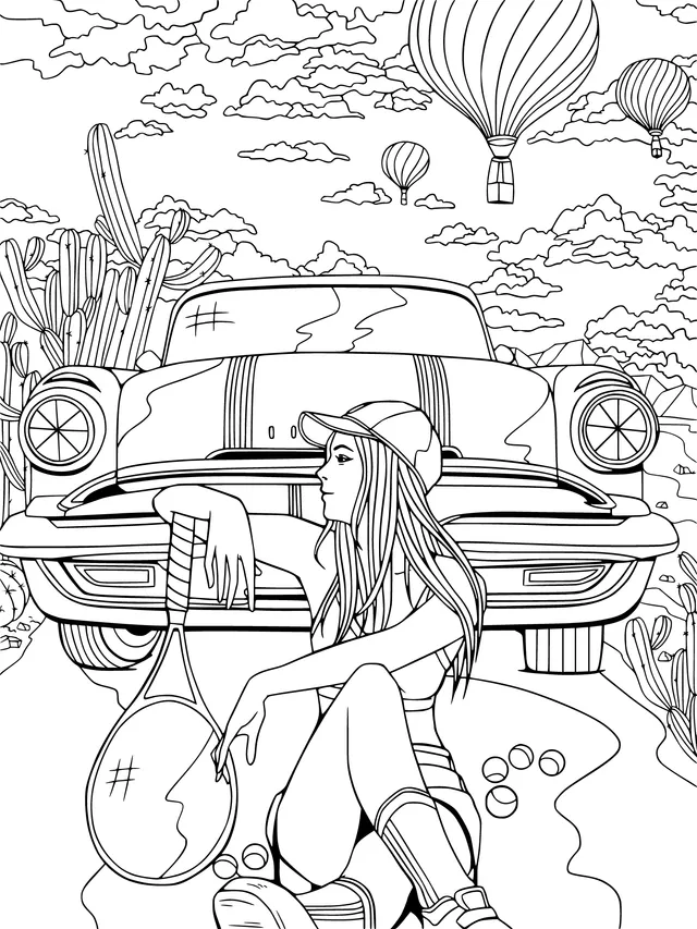 Tennis - girl in front of a vintage car