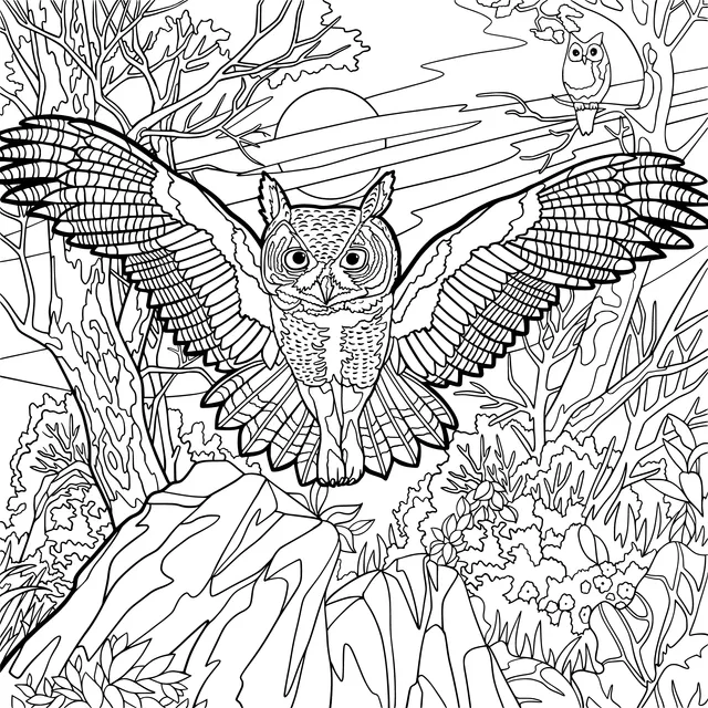 An Owl Flying in the Moon - lit Night