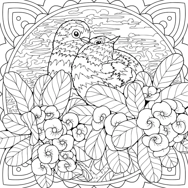 Two Birds among the Flowers