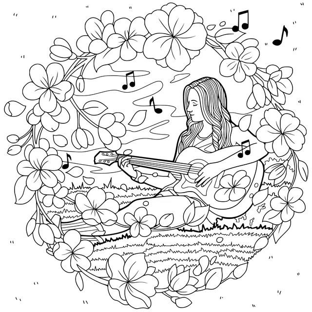 Girl Playing Guitar in Flower丛