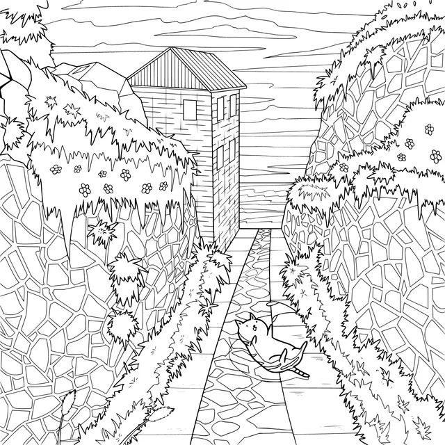 White Rabbit on the Path and Seaview Cottage