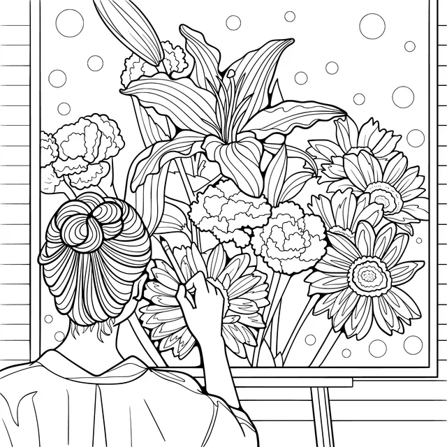 Woman painting flowers
