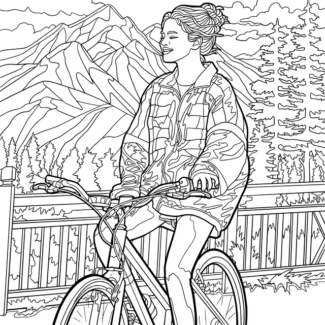 Woman cycling in the mountains