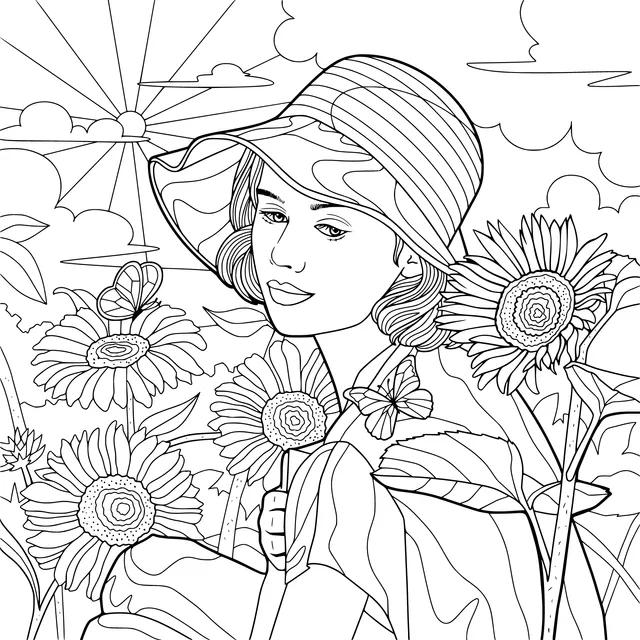 Woman in Sunflower Field