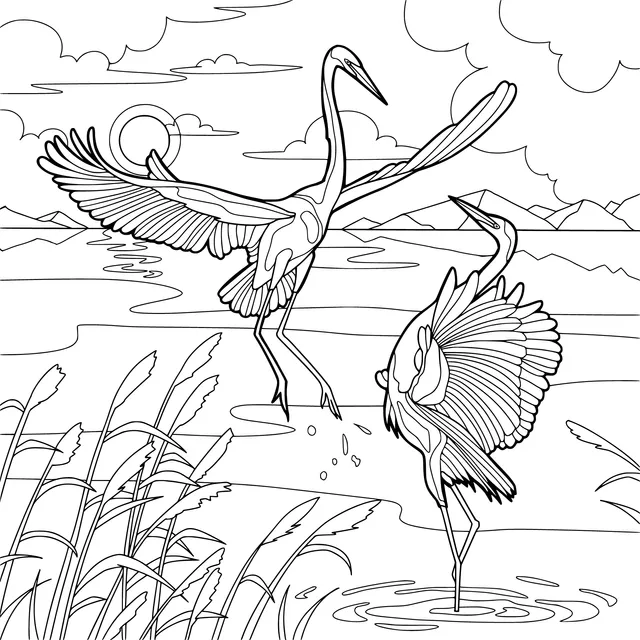 Herons Dancing Under the Moonlit Night