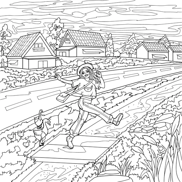 A Joyful Woman on a Country Road