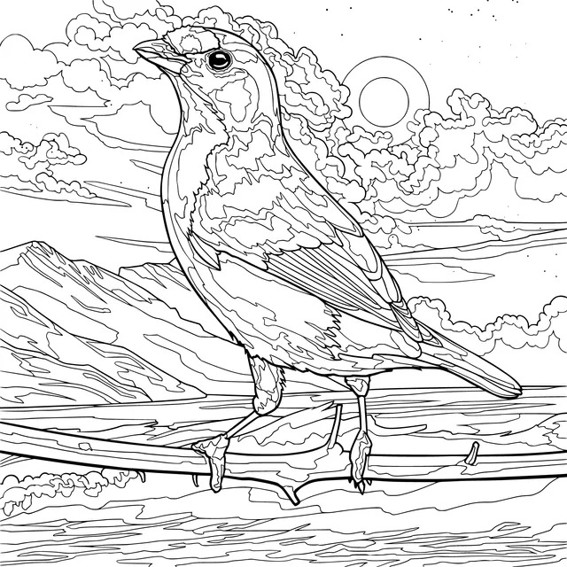 Colorful bird perched on a branch under the moon