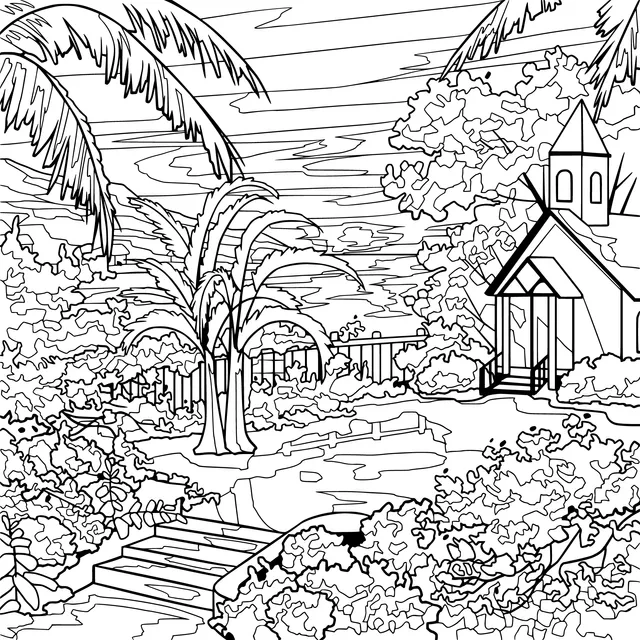 Beautiful Dusk Scene in a Seaside Garden