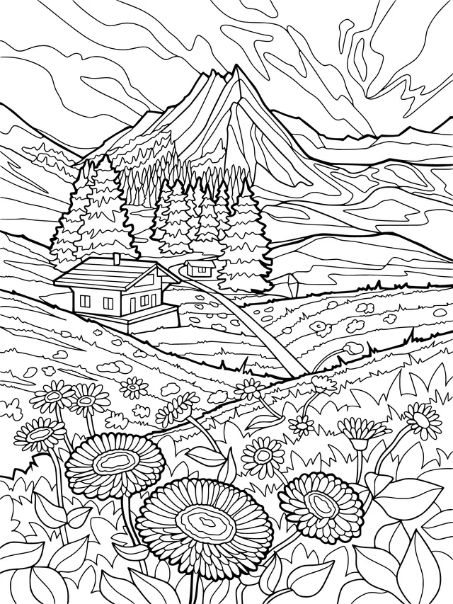 Beautiful Scenery of a Cottage in a Mountain Flower - field