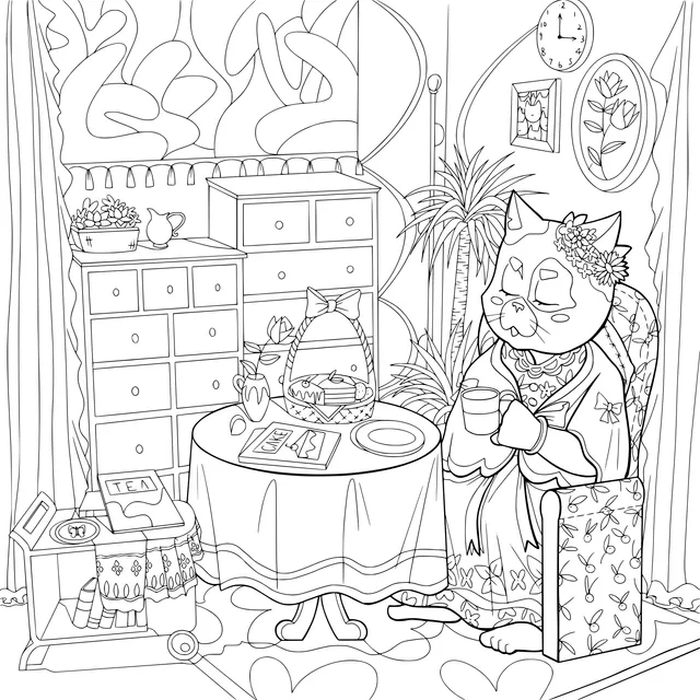 A Cat's Leisurely Afternoon - Tea Time