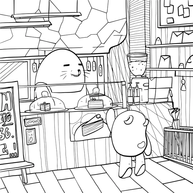 Cute animals in a dessert shop