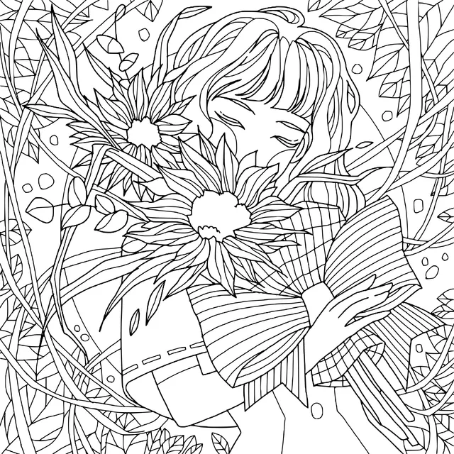 Girl Hugging Sunflowers