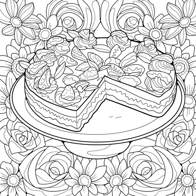 Strawberry cake surrounded by flowers