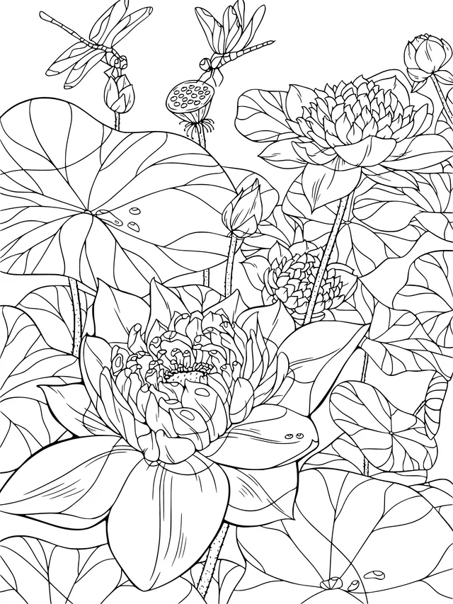 Lotus Flowers and Dragonflies