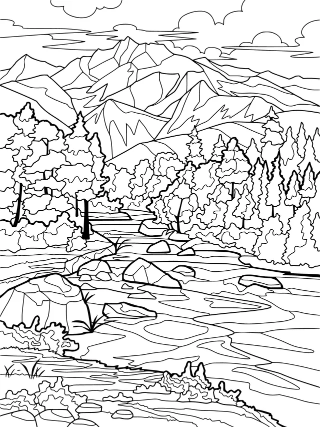 River scenery in a colorful mountain - forest