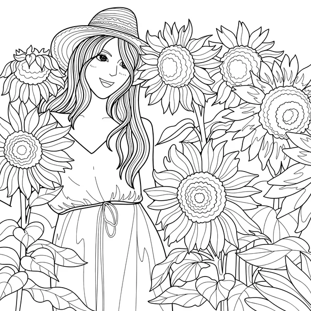 Woman in Sunflower Field
