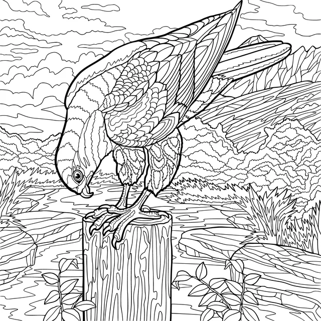 Hawk Perched on a Stump
