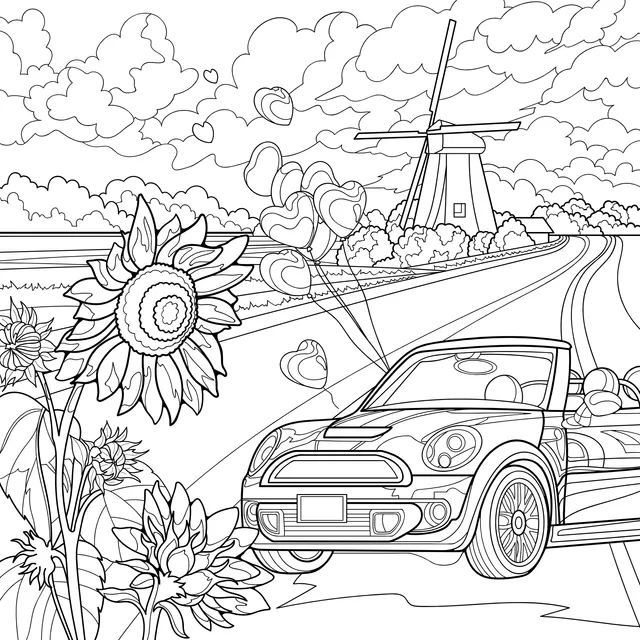 Journey in a Blue Convertible by Sunflowers