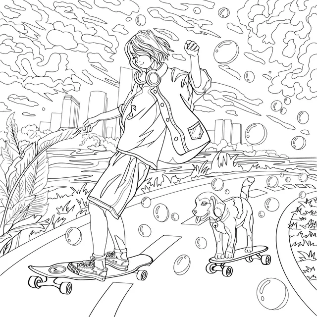 A Boy and His Dog Enjoying Skateboarding Together