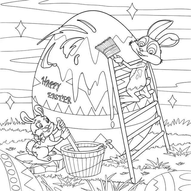 Easter bunnies painting Easter eggs