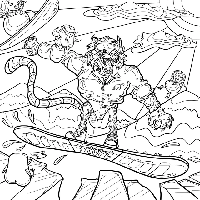 Snowboarding Tiger