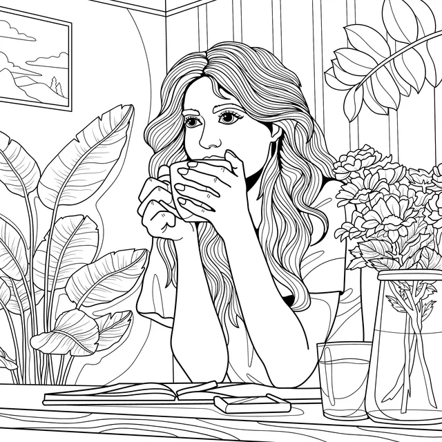 A woman enjoying tea leisurely