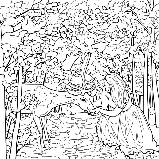 Human and Deer in the Autumn Forest