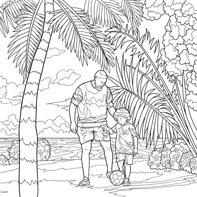 Father - son football time on the beach