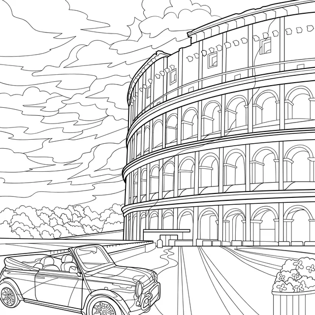 Convertible Car in Front of the Colosseum
