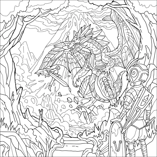 Confrontation between Warrior and Dragon