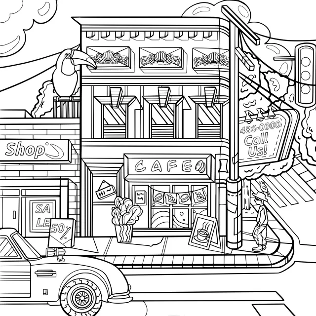 Coffee Shop on the Street Corner