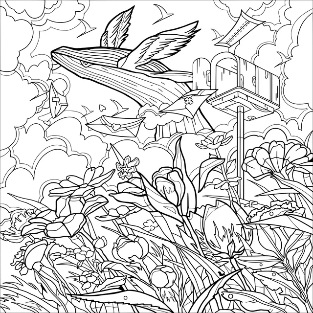 Dreamy Flying Whale and Flowery Letters