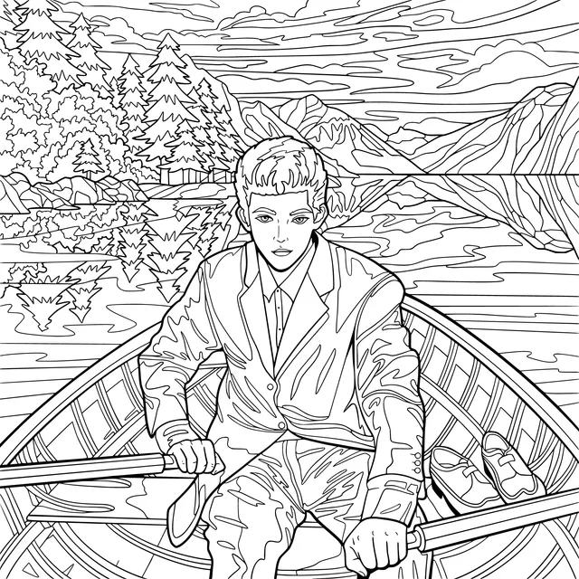 Person rowing a boat in a purple outfit