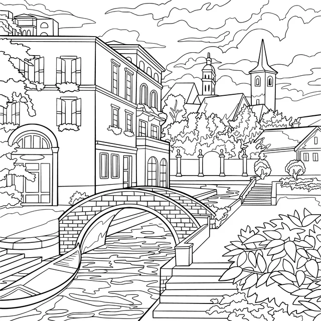 Scenery of a riverside town