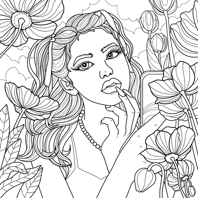 Girl Taking a Selfie Among Flowers